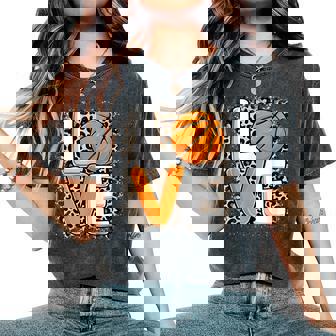 Love Basketball Leopard Print Women Girls Basketball Lover Women's Oversized Comfort Colors T-Shirt - Monsterry