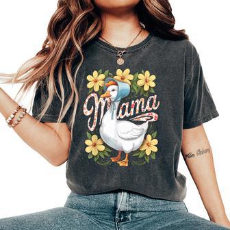 Mama Goose Retro Floral Vintage Silly Goose Mom Women's Oversized Comfort T-Shirt - Thegiftio UK