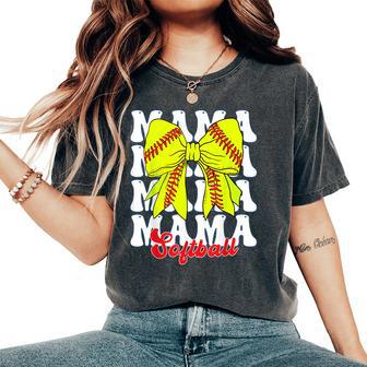 Mama Softball Coquette Bow Game Day Softball Women's Oversized Comfort T-Shirt - Thegiftio UK