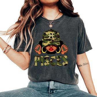 Pisces Queen Black With Cap Camo Afro Girl Zodiac Women's Oversized Comfort T-Shirt - Thegiftio UK