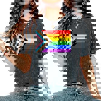 Progressive Pride Rainbow Flag Retro Vintage Women's Oversized Comfort Colors T-Shirt - Monsterry