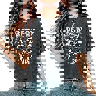 Race Day Vibes Checkered Coquette Bow Car Racing Women Women's Oversized Comfort T-Shirt - Monsterry