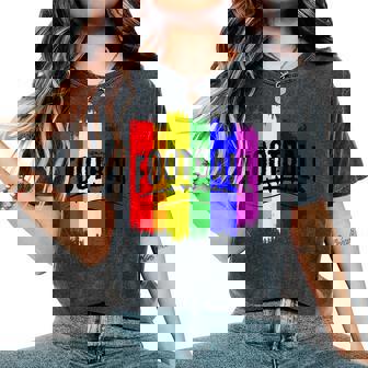 Rainbow Football Flag Men Women Month LGBT Lesbian Gay Pride Women's Oversized Comfort Colors T-Shirt - Monsterry