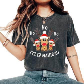 Reno Navideño Feliz Navidad Ho Ho Alce Cuello Camiseta extragrande cómoda para mujer - Regaloses