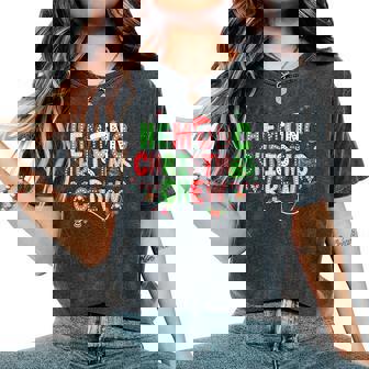 Retro Hemonc Christmas Crew Hematology Oncology Nurse Xmas Women's Oversized Comfort T-Shirt | Mazezy