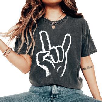 Rock On Hand Sign Symbol Gesture Rock Lover Men Women Women's Oversized Comfort Colors T-Shirt - Monsterry