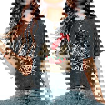 Rockabilly Girl Skull Pin-Up Estilista Peluquero Cuello Camiseta extragrande cómoda para mujer - Regaloses