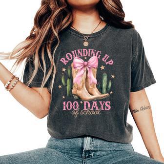 Rounding Up 100 Days Of School Pink Coquette Bow Teacher Women's Oversized Comfort T-Shirt - Thegiftio UK