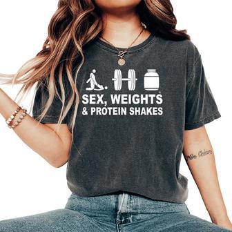 S3x Weights And Protein Shakes Saying Quote Women Women's Oversized Comfort T-Shirt - Thegiftio UK