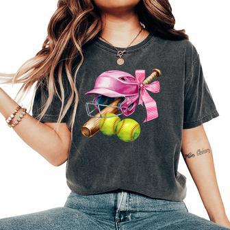 Softball Coquette Bow In My Softball Girl Era Girls Women's Oversized Comfort T-Shirt - Thegiftio UK