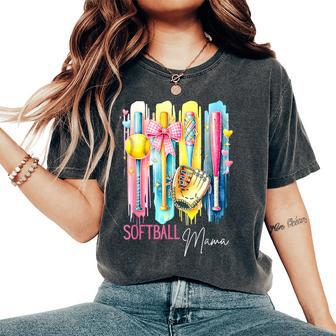 Softball Mama Coquette Bow Brsuhstroke Women's Oversized Comfort T-Shirt - Thegiftio UK