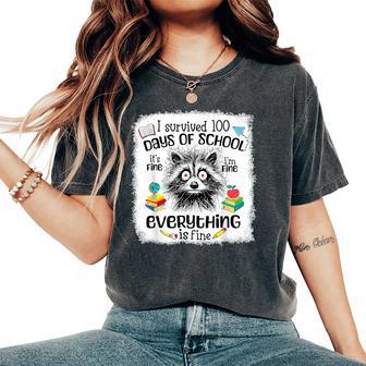 I Survived 100 Days Of School Teacher & Kid Raccoon Women's Oversized Comfort T-Shirt - Thegiftio UK