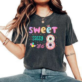 Sweet Sassy And Eight Donut Theme 8Th Birthday Party Girls Women's Oversized Comfort T-Shirt - Thegiftio UK