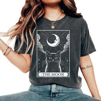 Tarot Card Vintage Crescent Moon Black Cat Mom Cat Lovers Women's Oversized Comfort T-Shirt - Thegiftio UK
