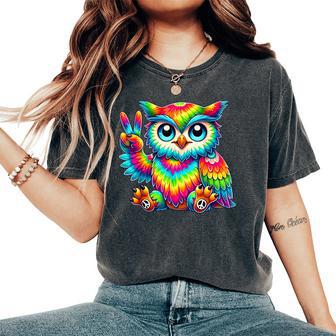 Tie-Dye Owl Peace Sign Hippie Women's Oversized Comfort T-Shirt - Thegiftio UK