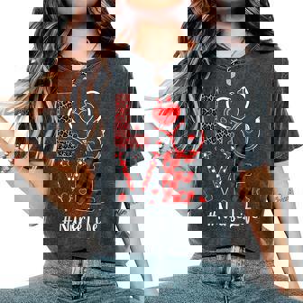 Valentine's Day Love Nurse Life Leopard Red Plaid Women's Oversized Comfort T-Shirt - Thegiftio