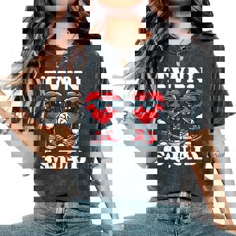 Valentines Day Twin Boys Or Twin Girls Heart Brother Sister Women's Oversized Comfort T-Shirt | Mazezy