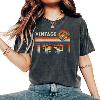 Vintage 1991 Birthday Retro Cassette Tape 33 Years Old Women's Oversized Comfort T-Shirt - Thegiftio UK