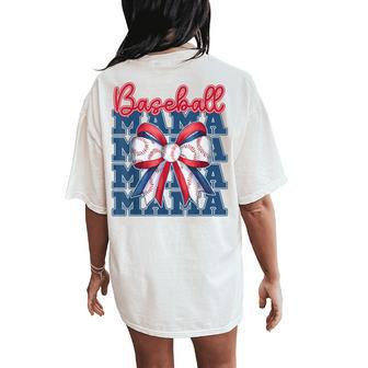 Baseball Mama Coquette Bow Sport Mom Women's Oversized Comfort T-Shirt Back Print - Thegiftio