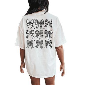 Checkered Bow Flag Race Car Racing Cute Coquette Bow Women's Oversized Comfort T-Shirt Back Print - Thegiftio UK
