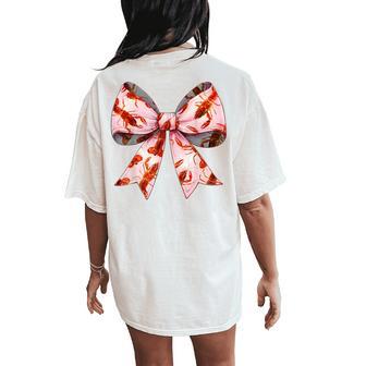 Coquette Bow Crawfish Crayfish Pink Ribbon Mom Women's Oversized Comfort T-Shirt Back Print - Thegiftio UK
