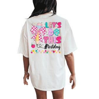 Coquette Bow Pencil Lets Do This Testing Day Teachers Girls Women's Oversized Comfort T-Shirt Back Print - Thegiftio UK