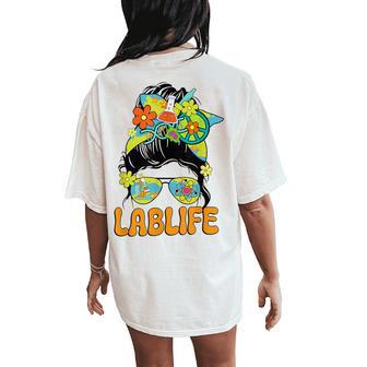 Mystery Machine Of Diagnostics Lab Week 2025 Messy Bun Women's Oversized Comfort T-Shirt Back Print - Thegiftio UK