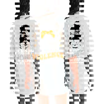 N Dating Violence Awareness Orange Ribbon Messy Bun Women's Oversized Comfort T-Shirt Back Print - Thegiftio