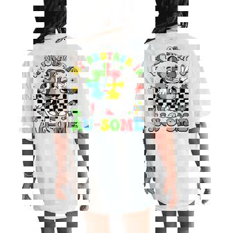 Retro My Brother Is Awesome Autism Awareness Sister Autistic Women's Oversized Comfort T-Shirt Back Print - Thegiftio UK