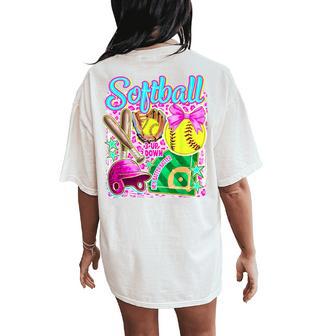 Softball Coquette Bow Softball Mom Mother's Day Women's Oversized Comfort T-Shirt Back Print - Thegiftio