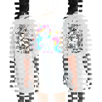 Unicorn For Girls Cute Rainbow Magical Unicorn Women's Oversized Comfort T-Shirt Back Print | Seseable UK