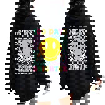 100 Days Brighter Smile Face 100Th Day Of School Teacher Kid Women Oversized Hoodie Back Print - Thegiftio UK