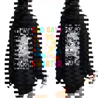 100 Days Of School Cute Cat Boys Girls Kid 100Th Day Teacher Women Oversized Hoodie Back Print - Thegiftio