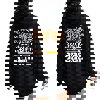 100 Days Of School Leopard Teacher Happy 100Th Day Of School Women Oversized Hoodie Back Print - Thegiftio UK