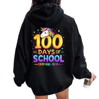 100 Days Of School Unicorn Cute Magical 100 Days Girls Women Oversized Hoodie Back Print - Thegiftio UK