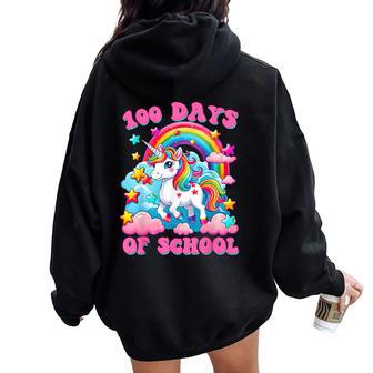 100 Days Of School Unicorn Girls Cute 100Th Day Of School Women Oversized Hoodie Back Print - Thegiftio UK