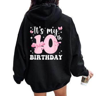 10Th Coquette Themed Birthday 10 Year Old Girl Coquette Bow Women Oversized Hoodie Back Print - Thegiftio UK