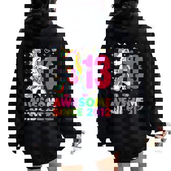 13 Years Old Unicorn Flossing 13Th Birthday Girl Party Women Oversized Hoodie Back Print - Seseable