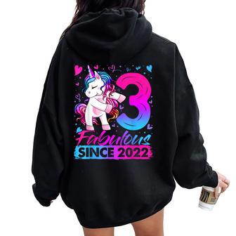 3 Year Old Unicorn For Girls 3Rd Birthday Girl Party Women Oversized Hoodie Back Print - Thegiftio UK