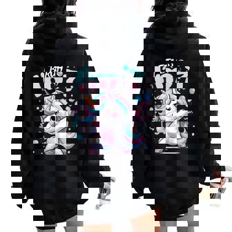 7th Birthday Girl Dabbing Unicorn Bruh I'm 7 Years Old Girls Women Oversized Hoodie Back Print - Monsterry