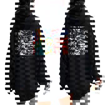 911 Statue Of Liberty USA Flag Twin Towers New York City Women Oversized Hoodie Back Print - Monsterry