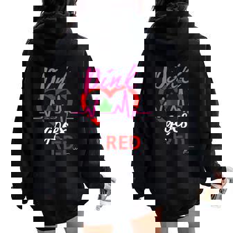AKA Pink Goes Red For Heart Health Pretty Girl In Red Heart Women Oversized Hoodie Back Print - Monsterry