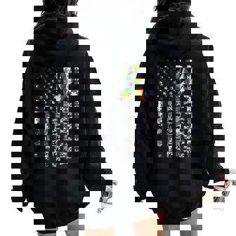 Autism Awareness Mom Dad Usa Flag Autism Women Oversized Hoodie Back Print | Mazezy