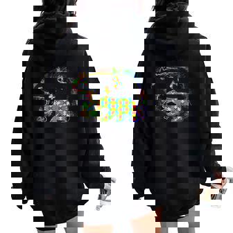 Autism Awareness Papa Bear Mom Autistic Child Père Papa Sweat à capuche oversize pour femme avec imprimé dans le dos - Cadeauxyz