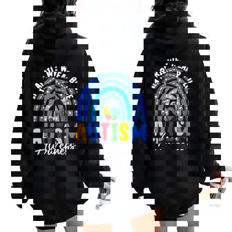 Autism Awareness Rainbow In April We Wear Blue Ribbon Autism Women Oversized Hoodie Back Print - Thegiftio UK