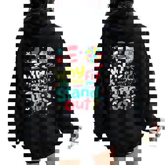 Autism Awareness Why Fit In Doctor Teacher Cat In Hat Cool Women Oversized Hoodie Back Print - Seseable