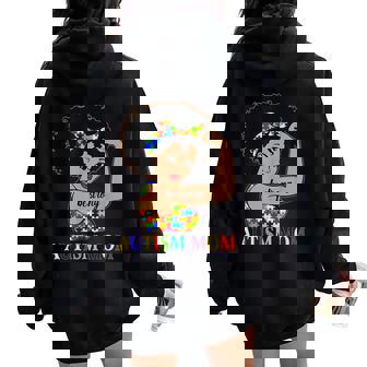Autism Mom Afro Mother Black Puzzle Piece Autism Color Women Oversized Hoodie Back Print | Mazezy