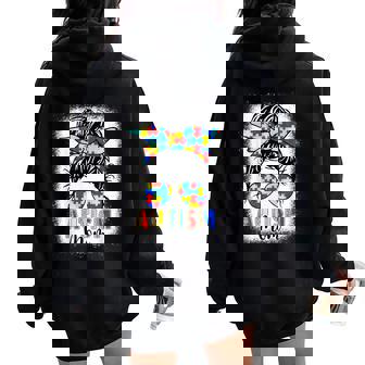 Autism Mom Life Messy Bun Bleached For Mom Women Oversized Hoodie Back Print - Thegiftio UK
