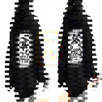 Autism Mom Messy Bun Puzzle Piece Awareness Women Oversized Hoodie Back Print | Mazezy