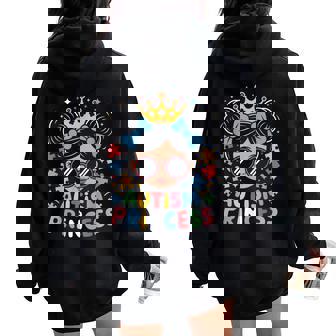 Autism Princess Afro Girls Bow Daughter Autism Awareness Women Oversized Hoodie Back Print | Mazezy
